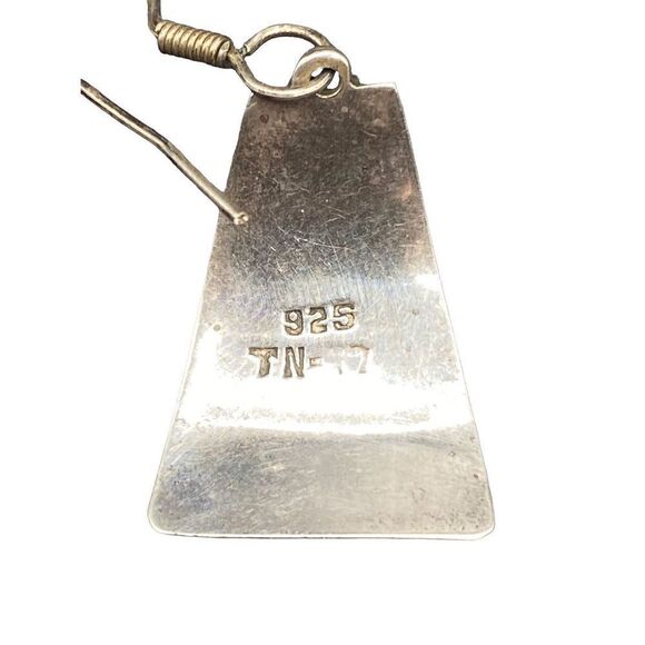 Sterling silver 925 line turquoise fishhook dangle drop earrings marked TN-47 - Picture 3 of 4